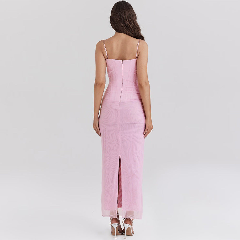 Strap Tube Top Mesh Long Dress