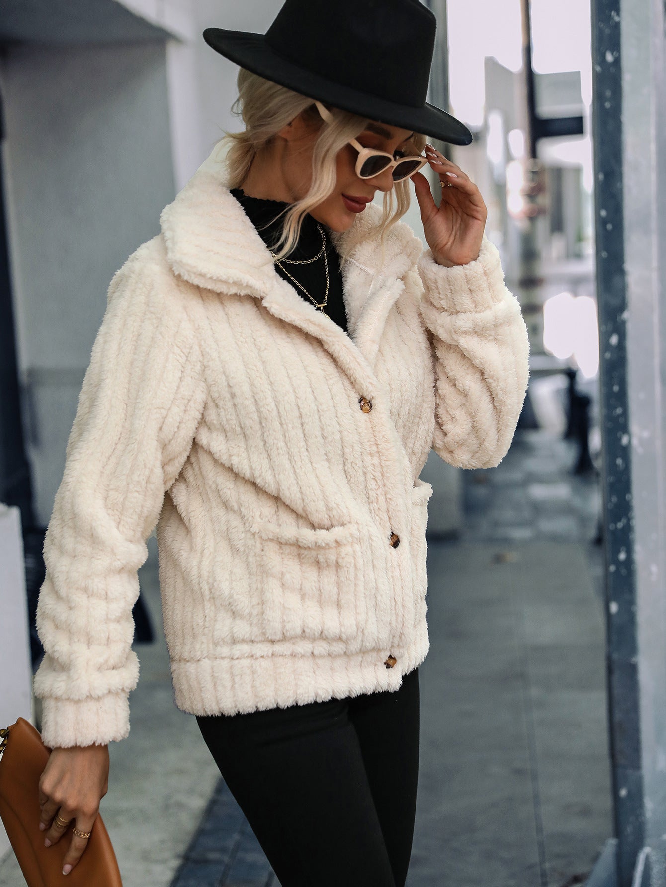 Women's Single-breasted Lapel Long-sleeved Double-sided Fleece Jacket