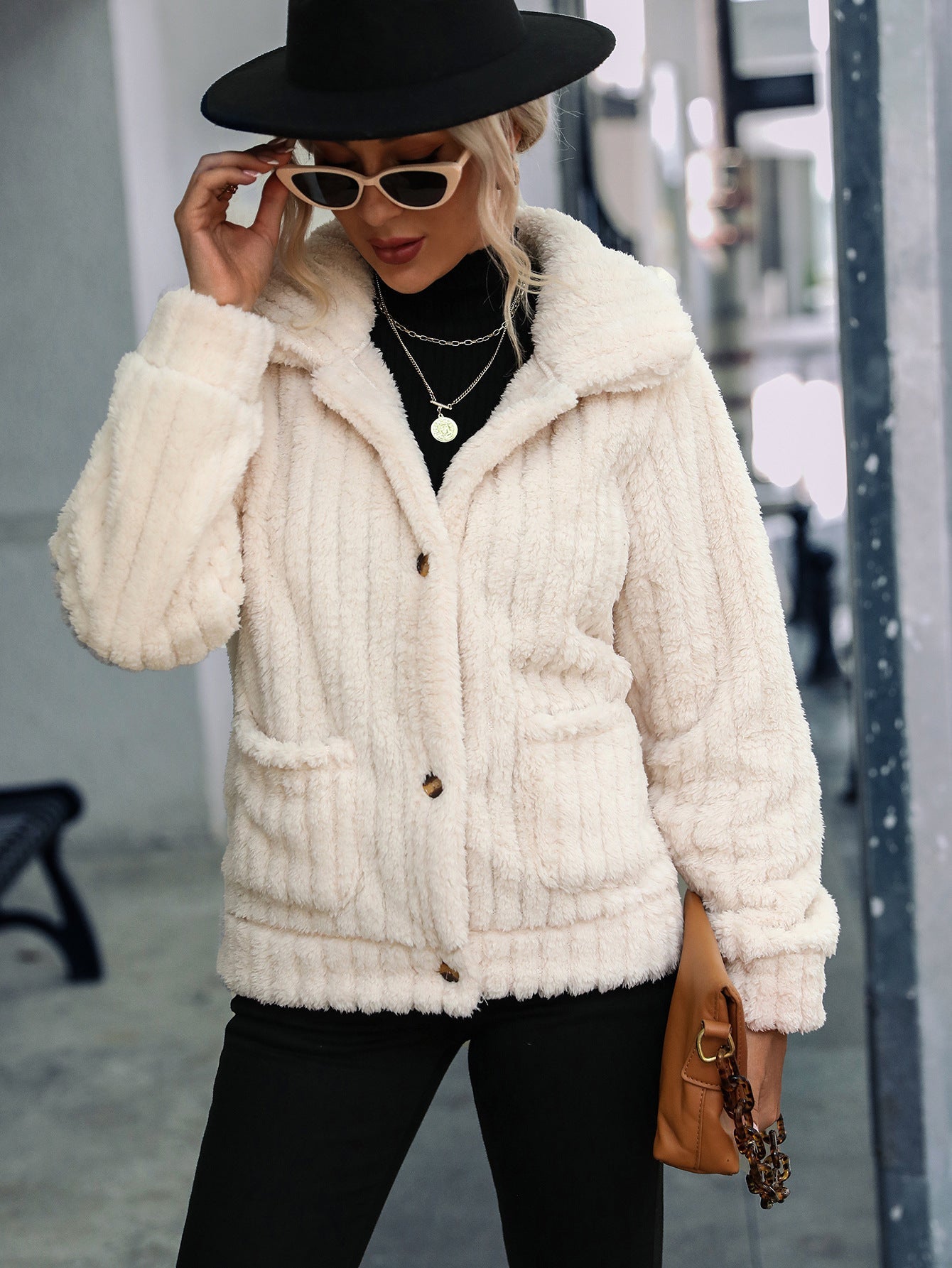 Women's Single-breasted Lapel Long-sleeved Double-sided Fleece Jacket