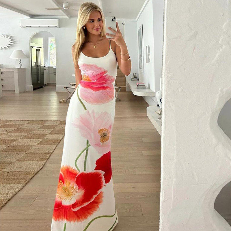 Sadie || Spring Women's Sling Backless Flower Print Dress