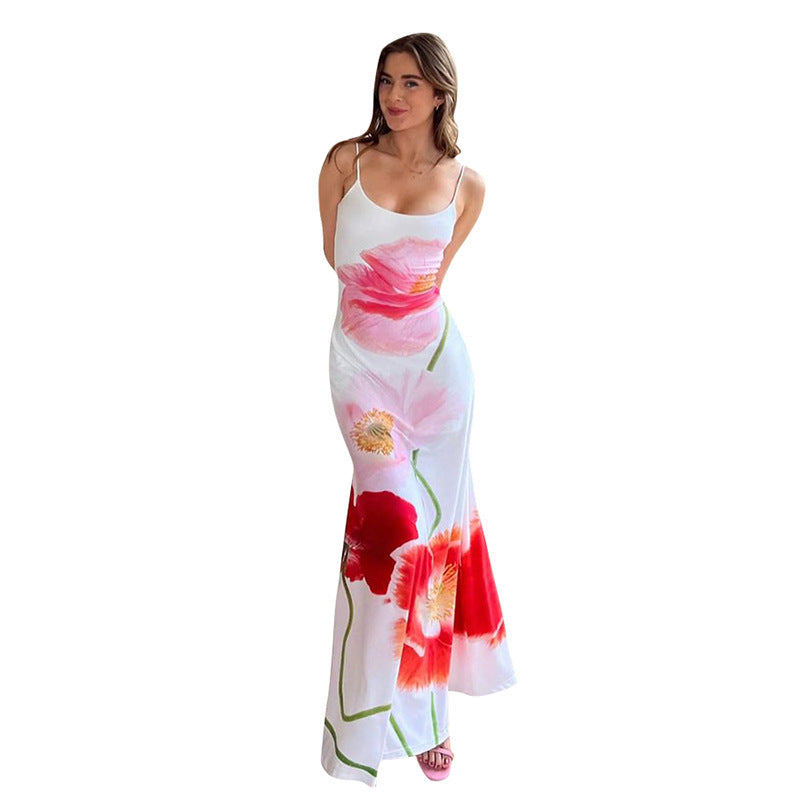 Sadie || Spring Women's Sling Backless Flower Print Dress