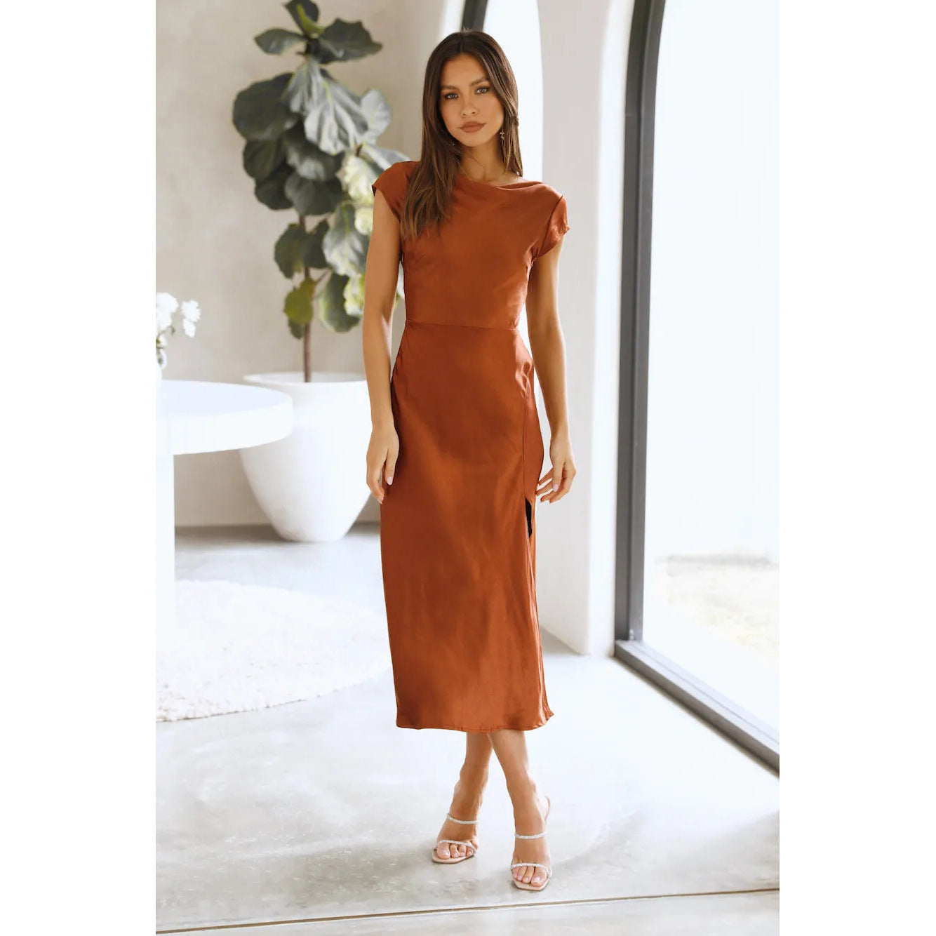 Back Twist Hollow Short Sleeve Dress