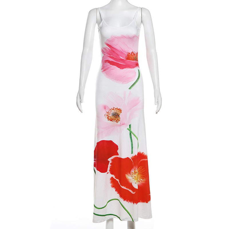 Sadie || Spring Women's Sling Backless Flower Print Dress