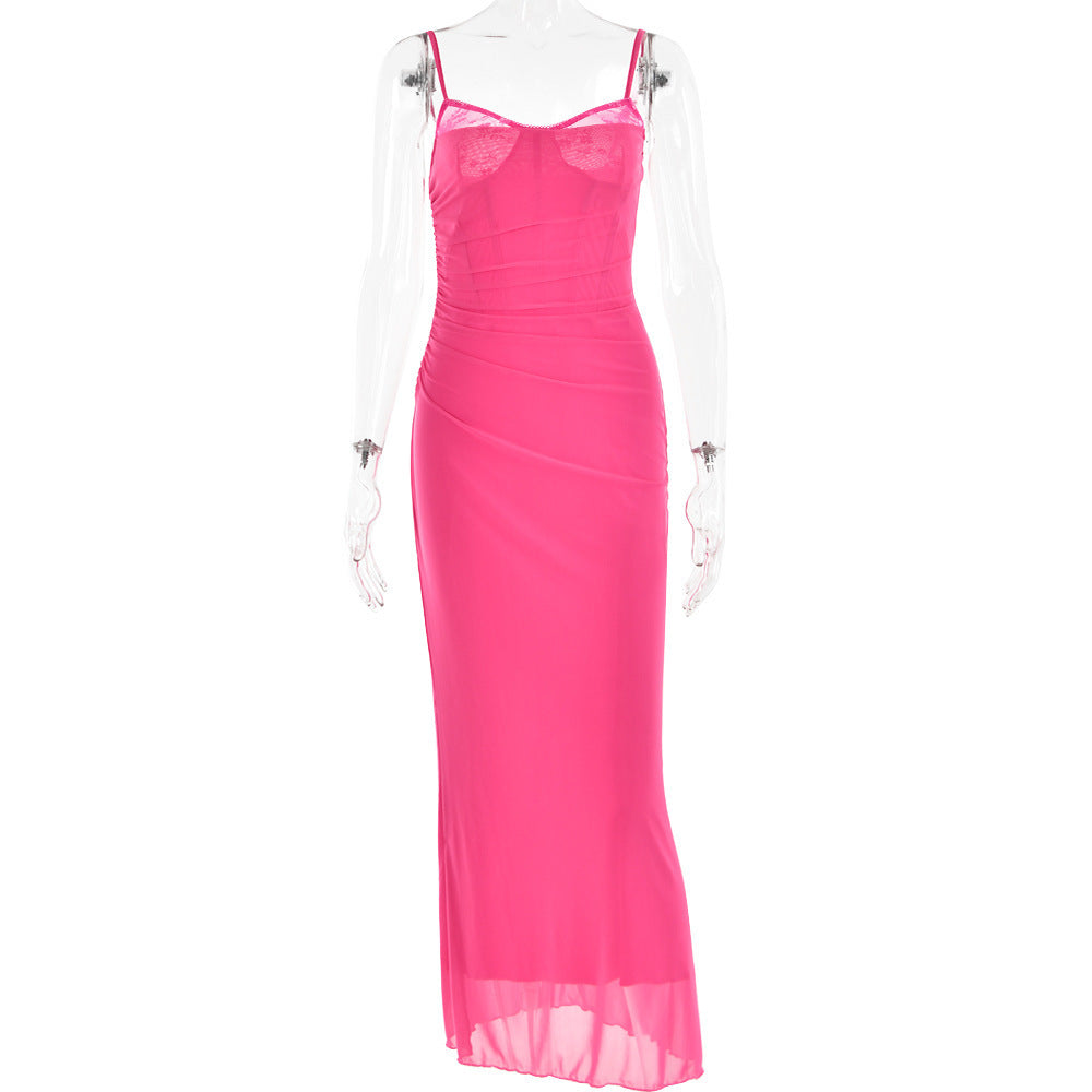 Strap Tube Top Mesh Long Dress