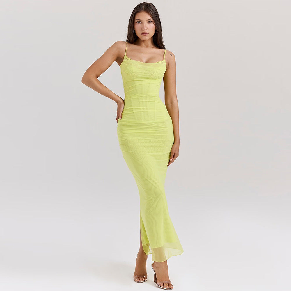 Strap Tube Top Mesh Long Dress