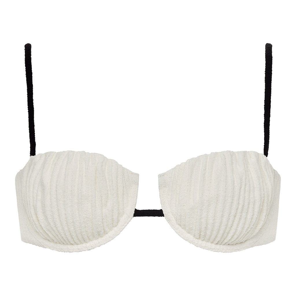Cream (Black Binded) Terry Rib Petal Bikini Top