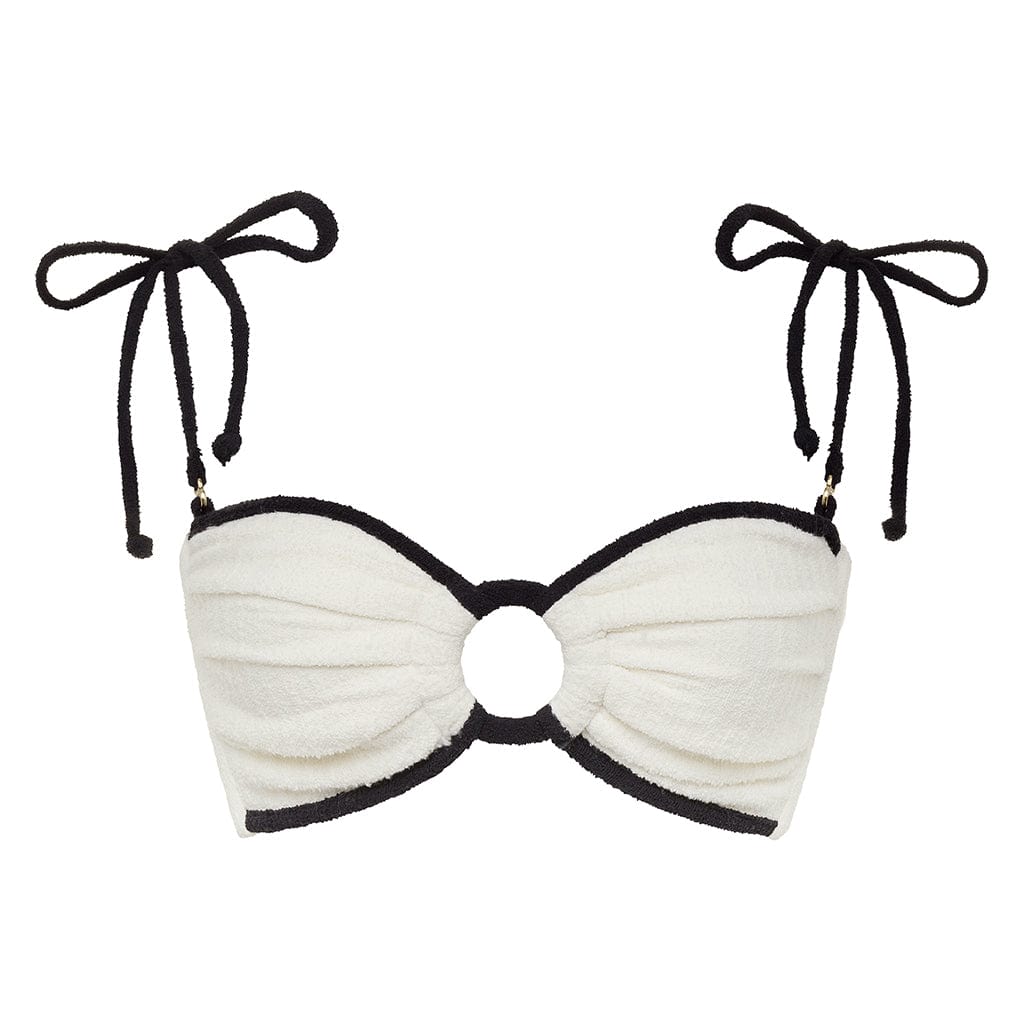 Cream (Black Binded) Terry Rib Tori Ties Bandeau Bikini Top