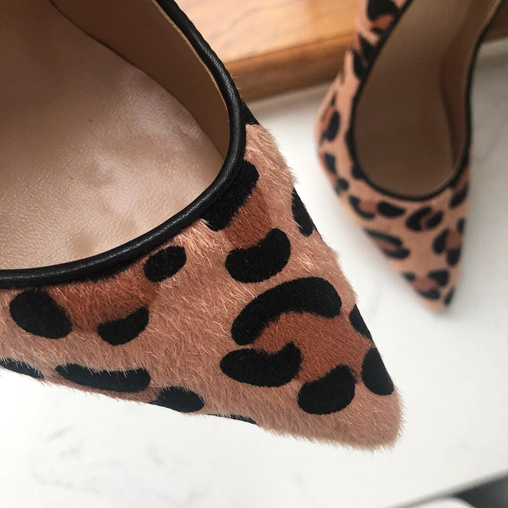 Leopard Haircalf Pointy Toe High Heel Party Shoes for Women