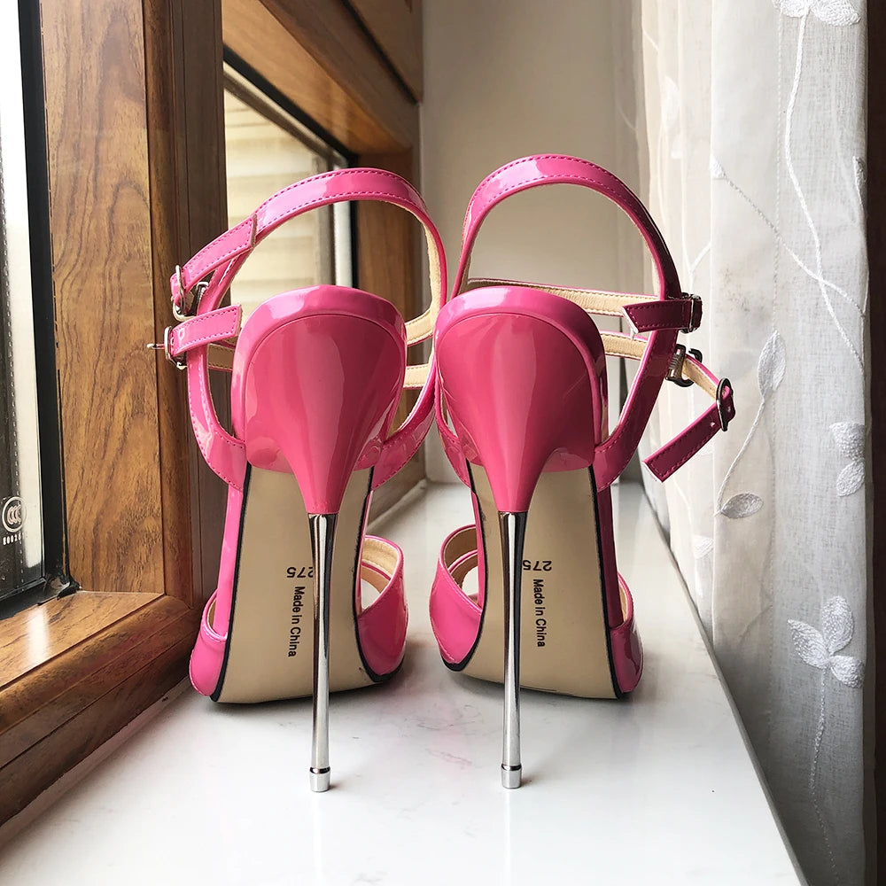 Summer Women Sexy 16cm Extremely High Heel Sandals with Dual Ankle Buckles