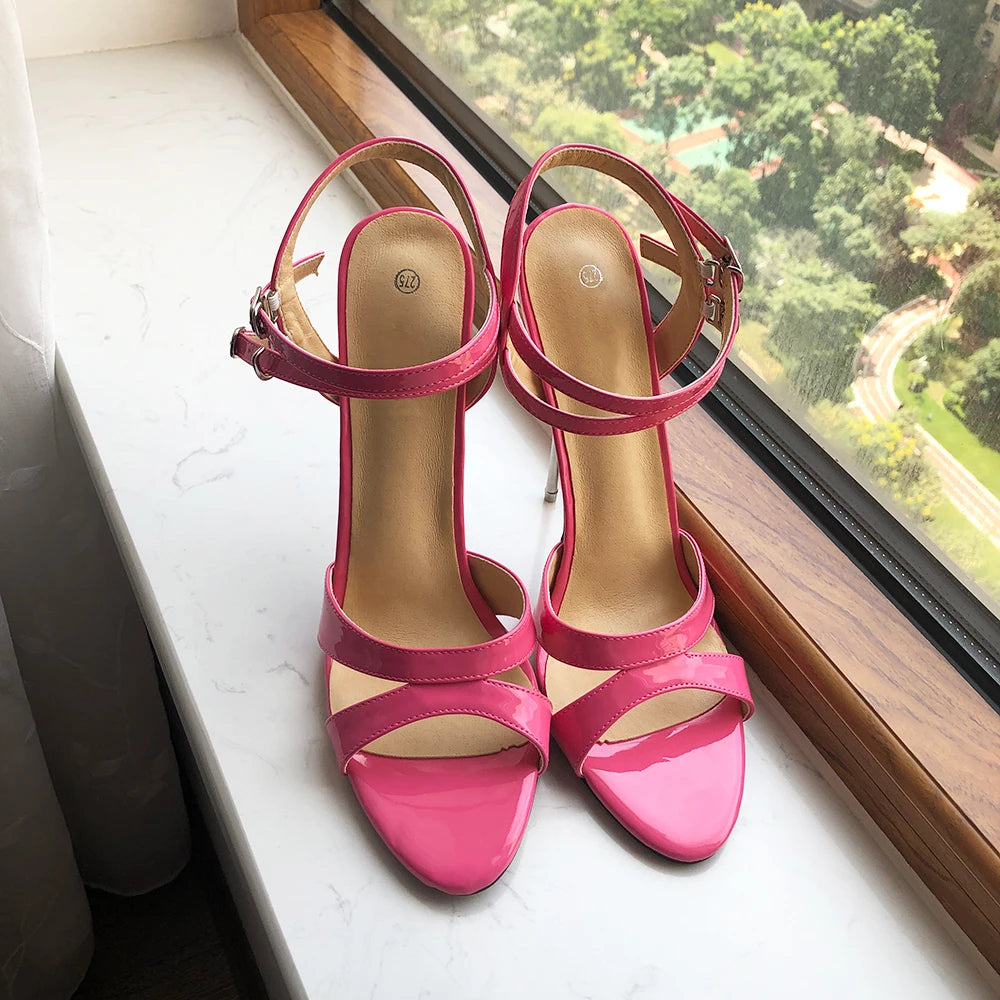 Summer Women Sexy 16cm Extremely High Heel Sandals with Dual Ankle Buckles