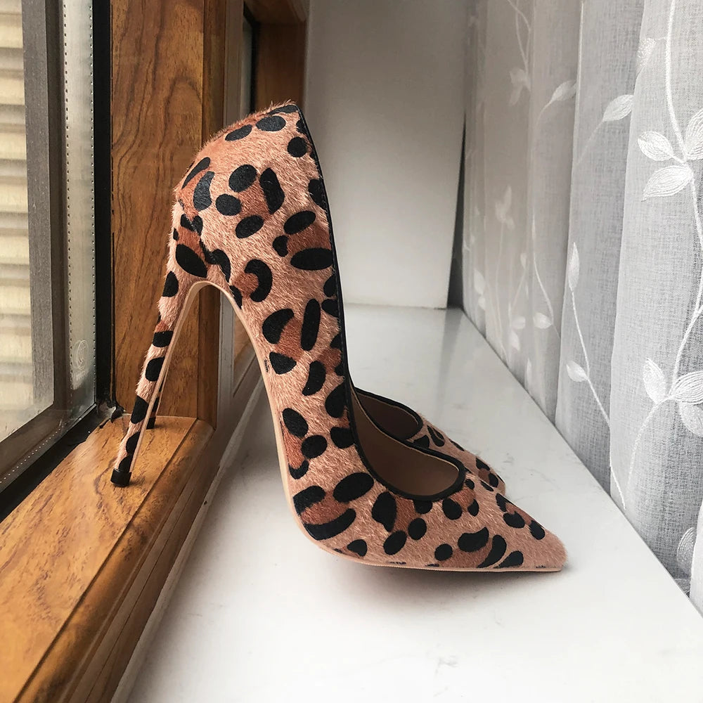 Leopard Haircalf Pointy Toe High Heel Party Shoes for Women