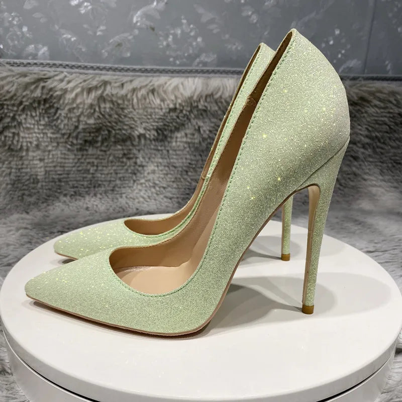 Sparkly Pointy Toe High Heel Wedding Bridal Shoes with Glitter Sequins for Women