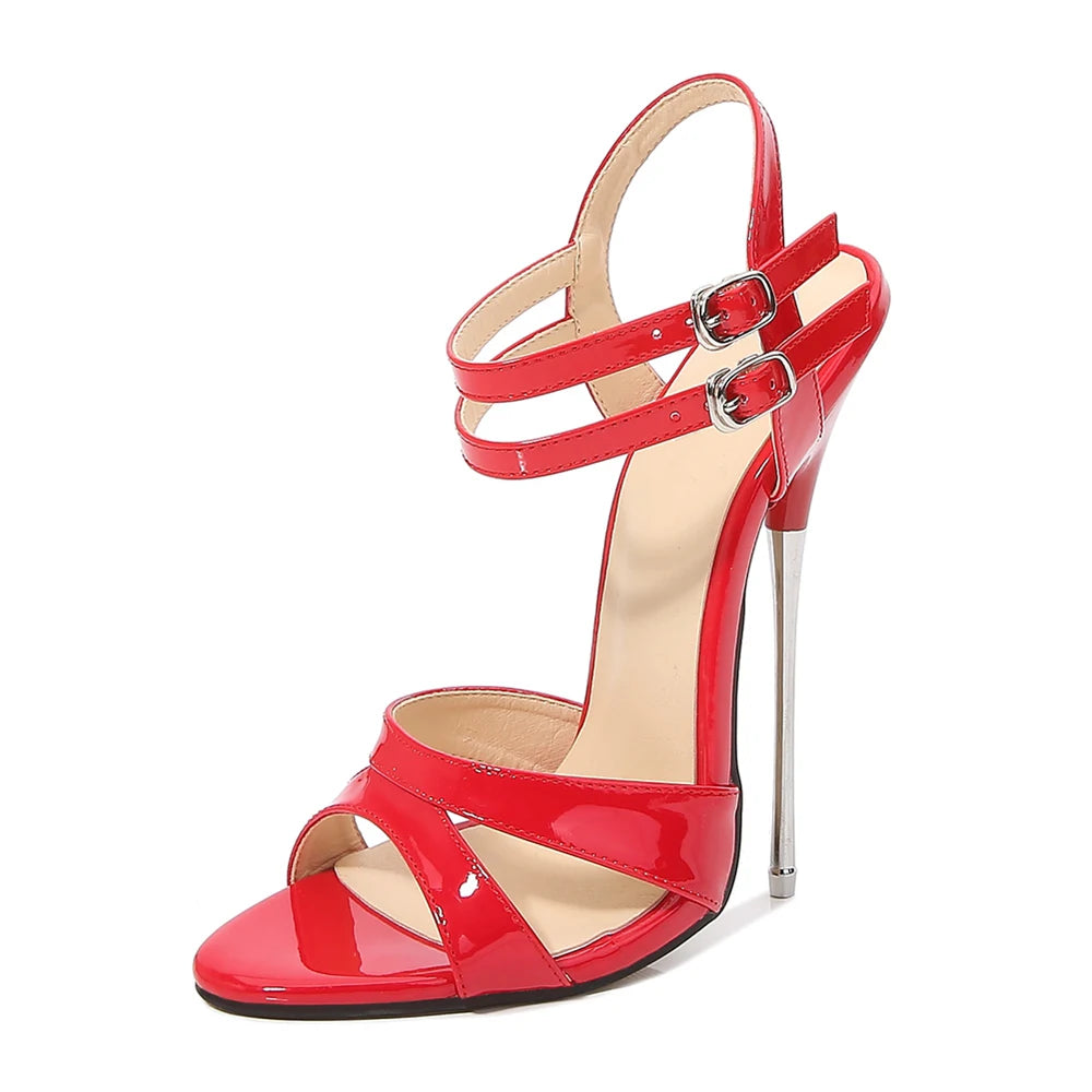 Summer Women Sexy 16cm Extremely High Heel Sandals with Dual Ankle Buckles