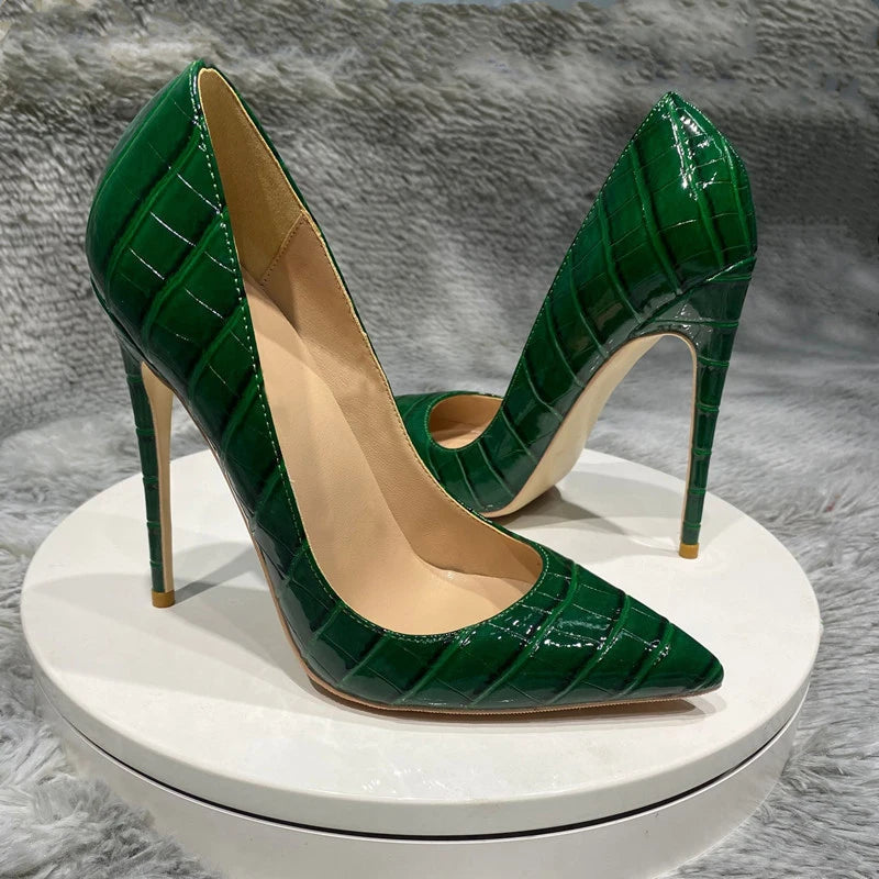 Crocodile Effect Women Pointy Toe High Heels
