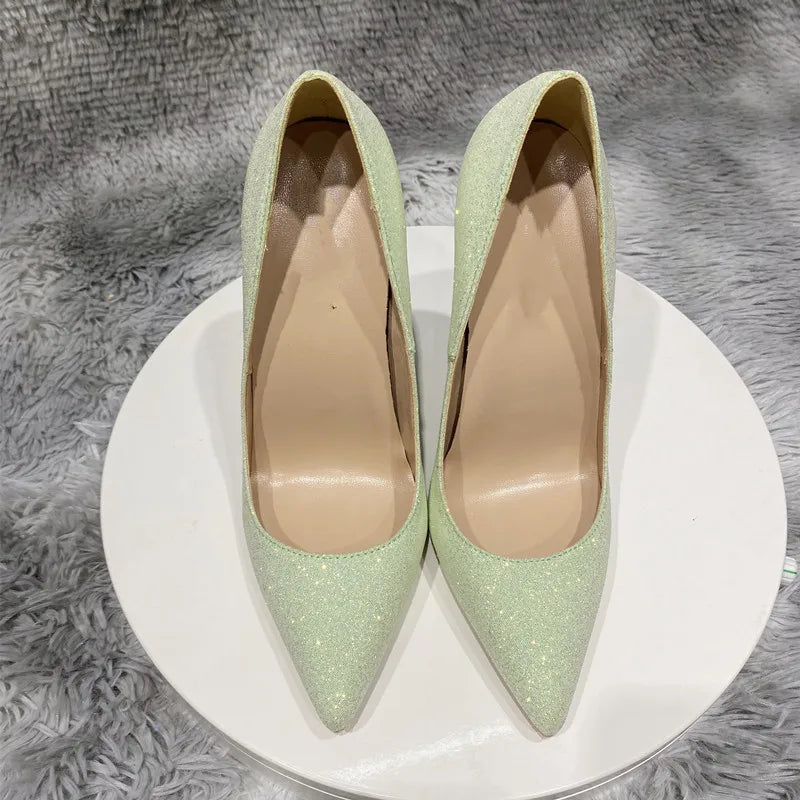 Sparkly Pointy Toe High Heel Wedding Bridal Shoes with Glitter Sequins for Women