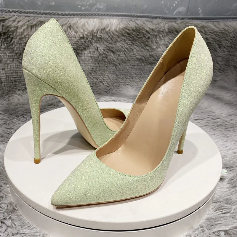 Sparkly Pointy Toe High Heel Wedding Bridal Shoes with Glitter Sequins for Women