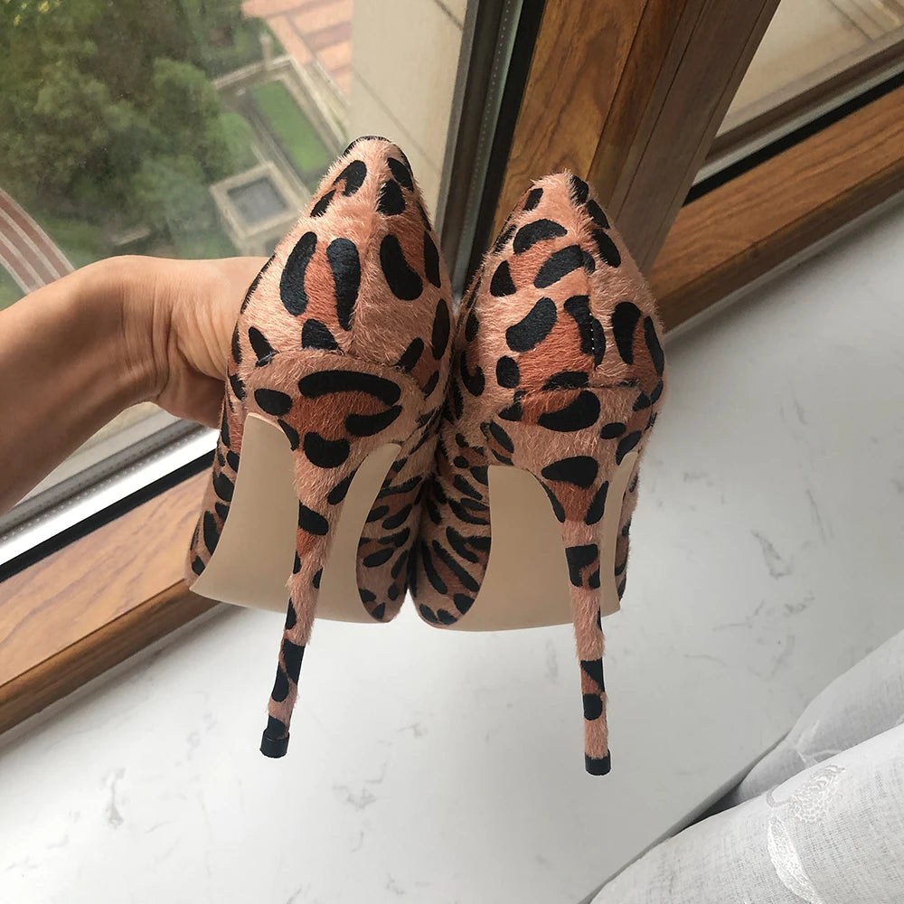 Leopard Haircalf Pointy Toe High Heel Party Shoes for Women