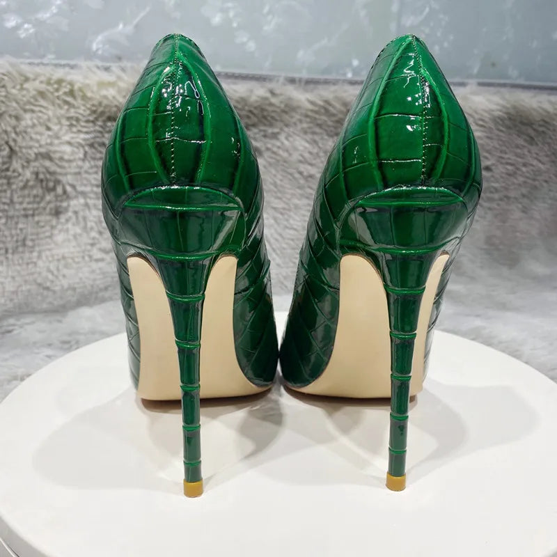 Crocodile Effect Women Pointy Toe High Heels