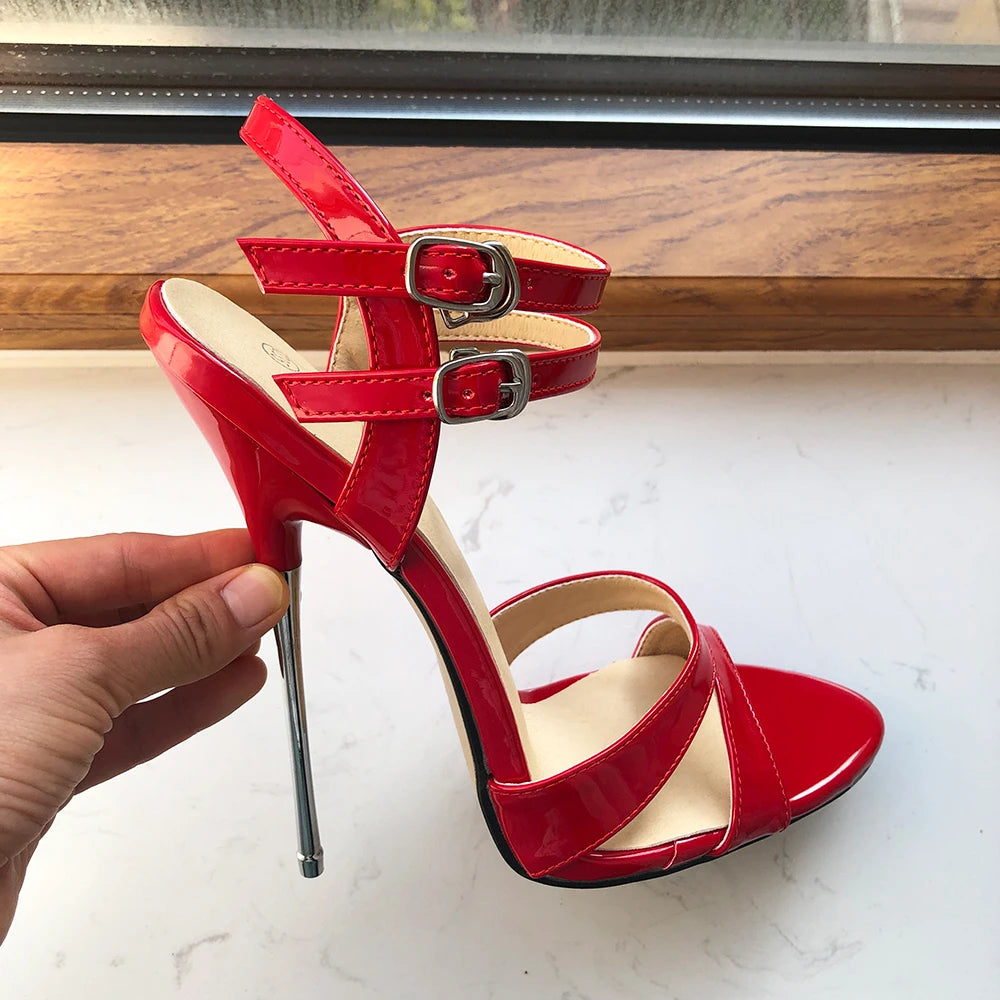 Summer Women Sexy 16cm Extremely High Heel Sandals with Dual Ankle Buckles