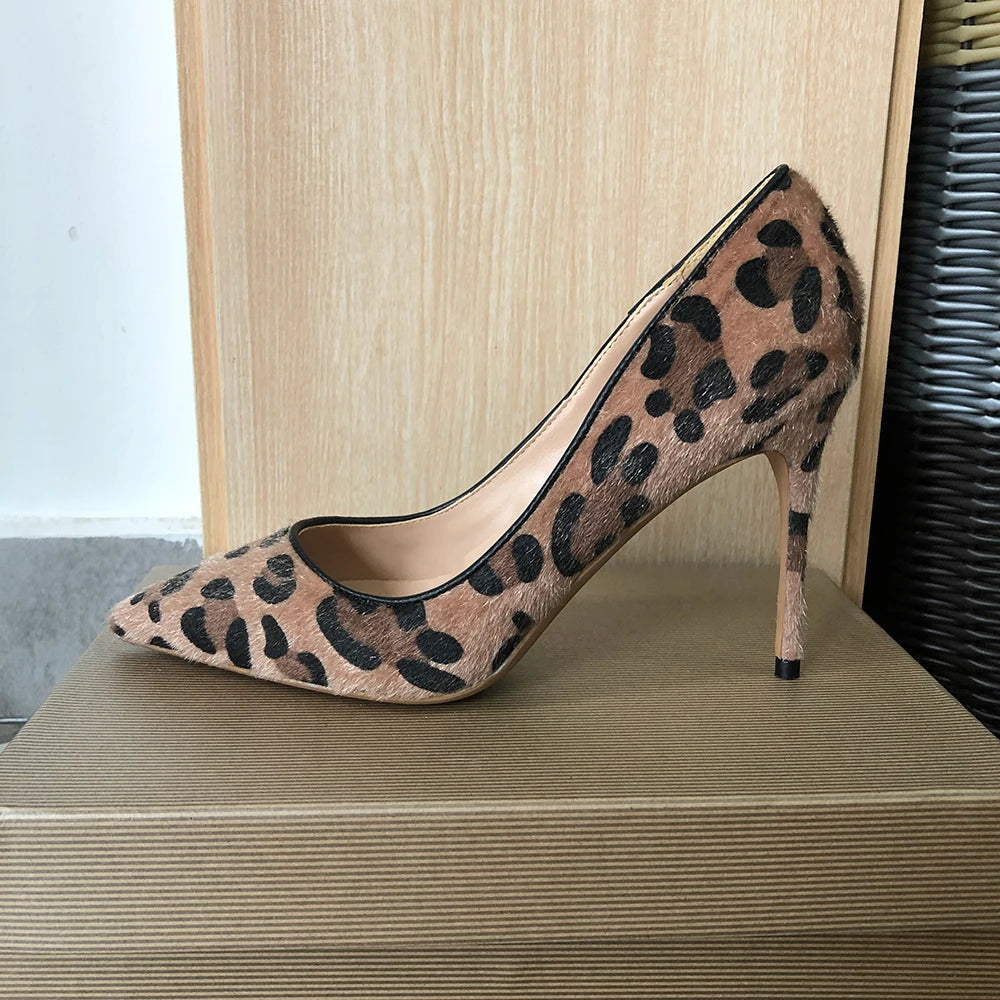 Leopard Haircalf Pointy Toe High Heel Party Shoes for Women