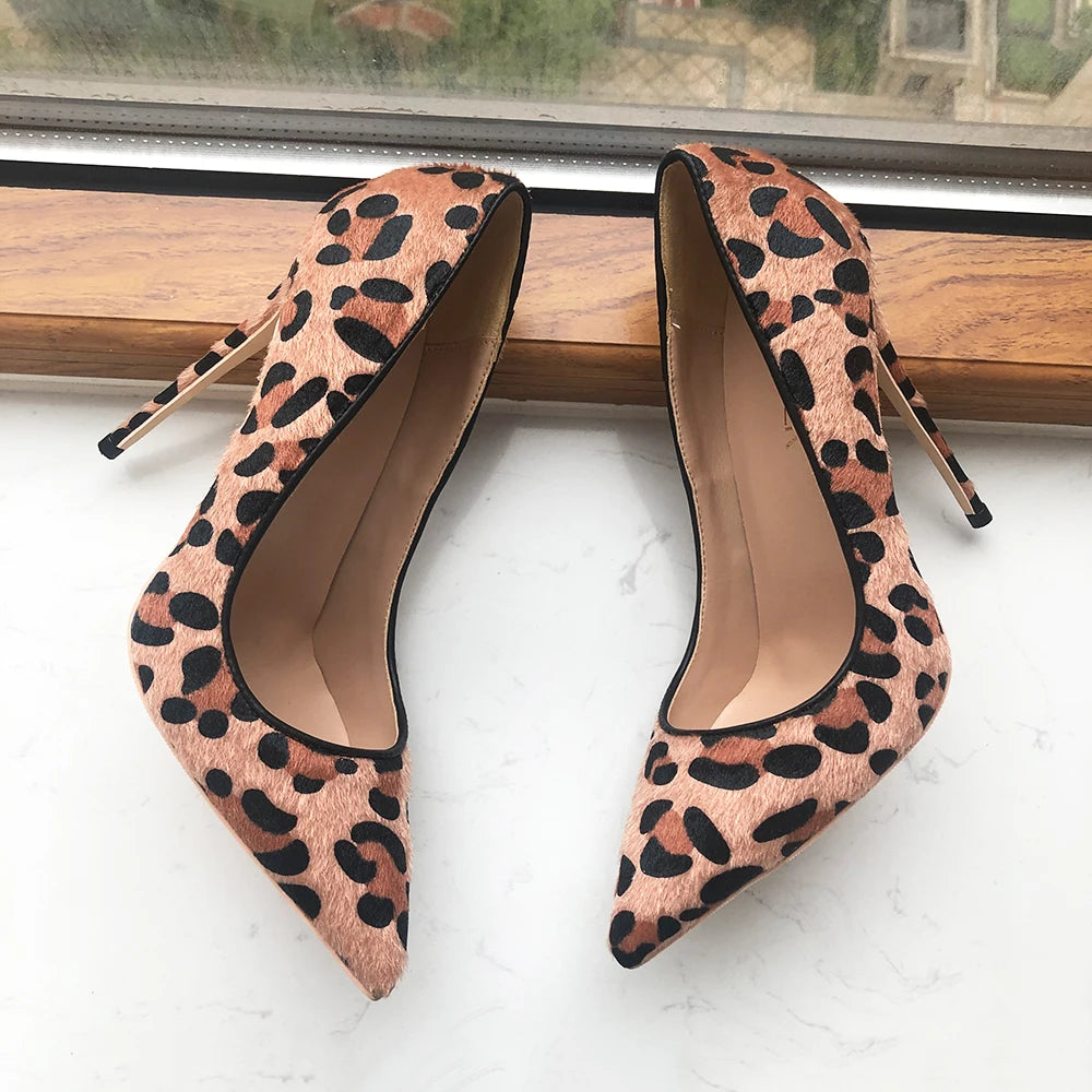 Leopard Haircalf Pointy Toe High Heel Party Shoes for Women