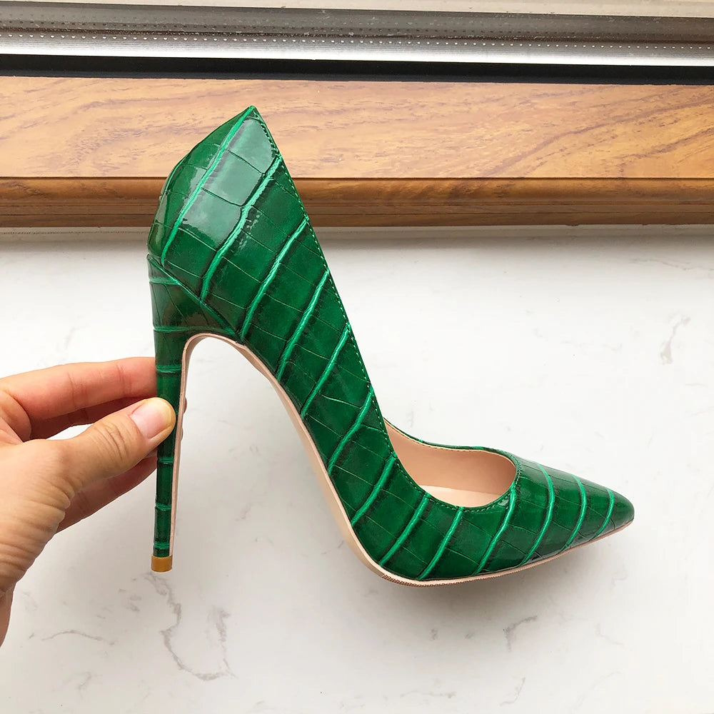 Crocodile Effect Women Pointy Toe High Heels