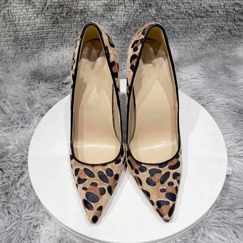 Leopard Haircalf Pointy Toe High Heel Party Shoes for Women
