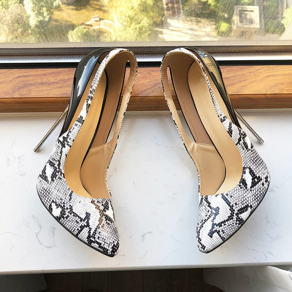 Snake Pattern Women Patchwork 16cm High Heels