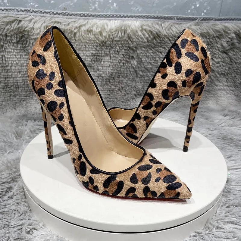 Leopard Haircalf Pointy Toe High Heel Party Shoes for Women