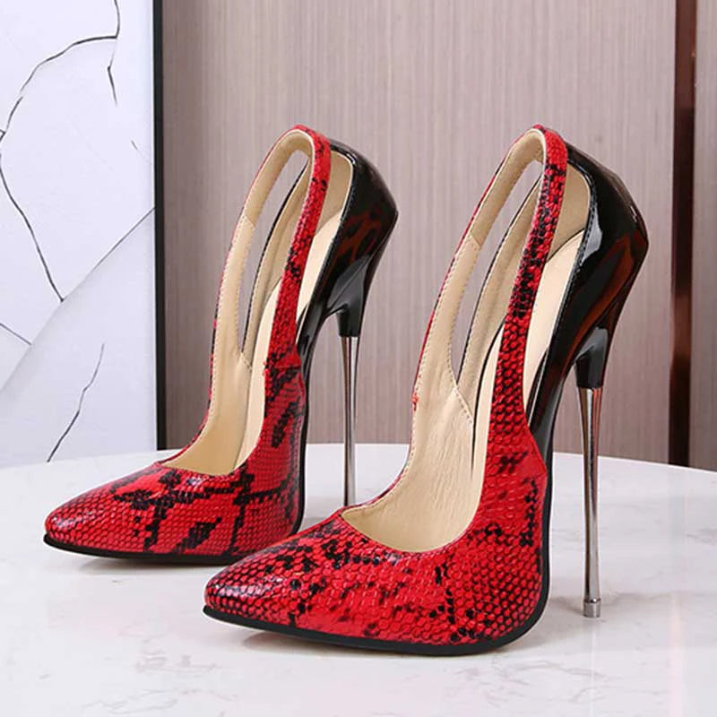 Snake Pattern Women Patchwork 16cm High Heels