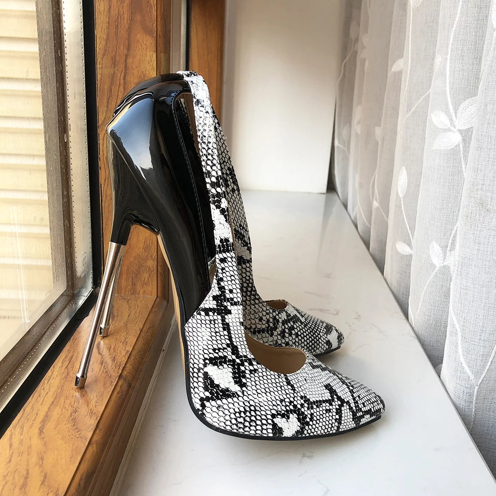 Snake Pattern Women Patchwork 16cm High Heels