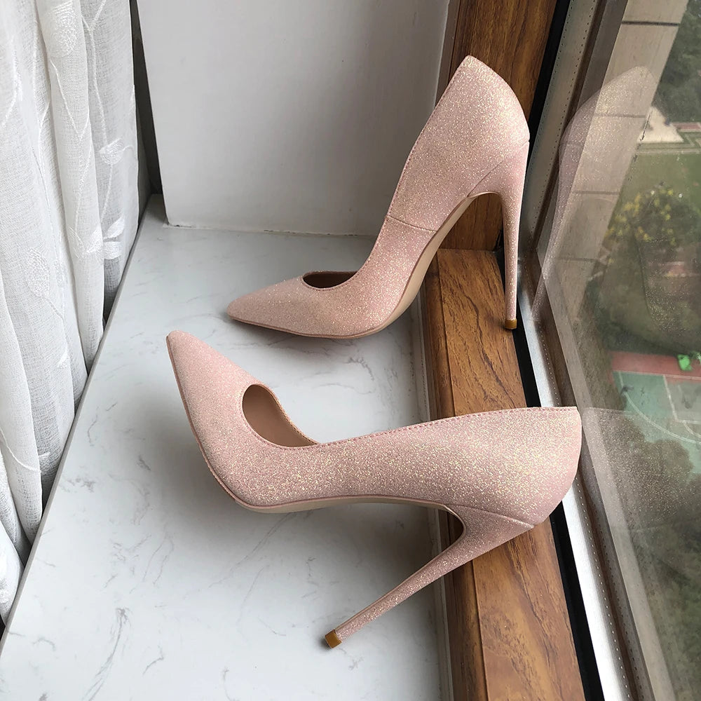 Sparkly Pointy Toe High Heel Wedding Bridal Shoes with Glitter Sequins for Women