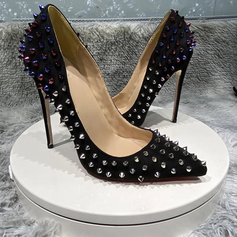 Black Flock Synthetic Suede Pointy Toe High Heel Shoes