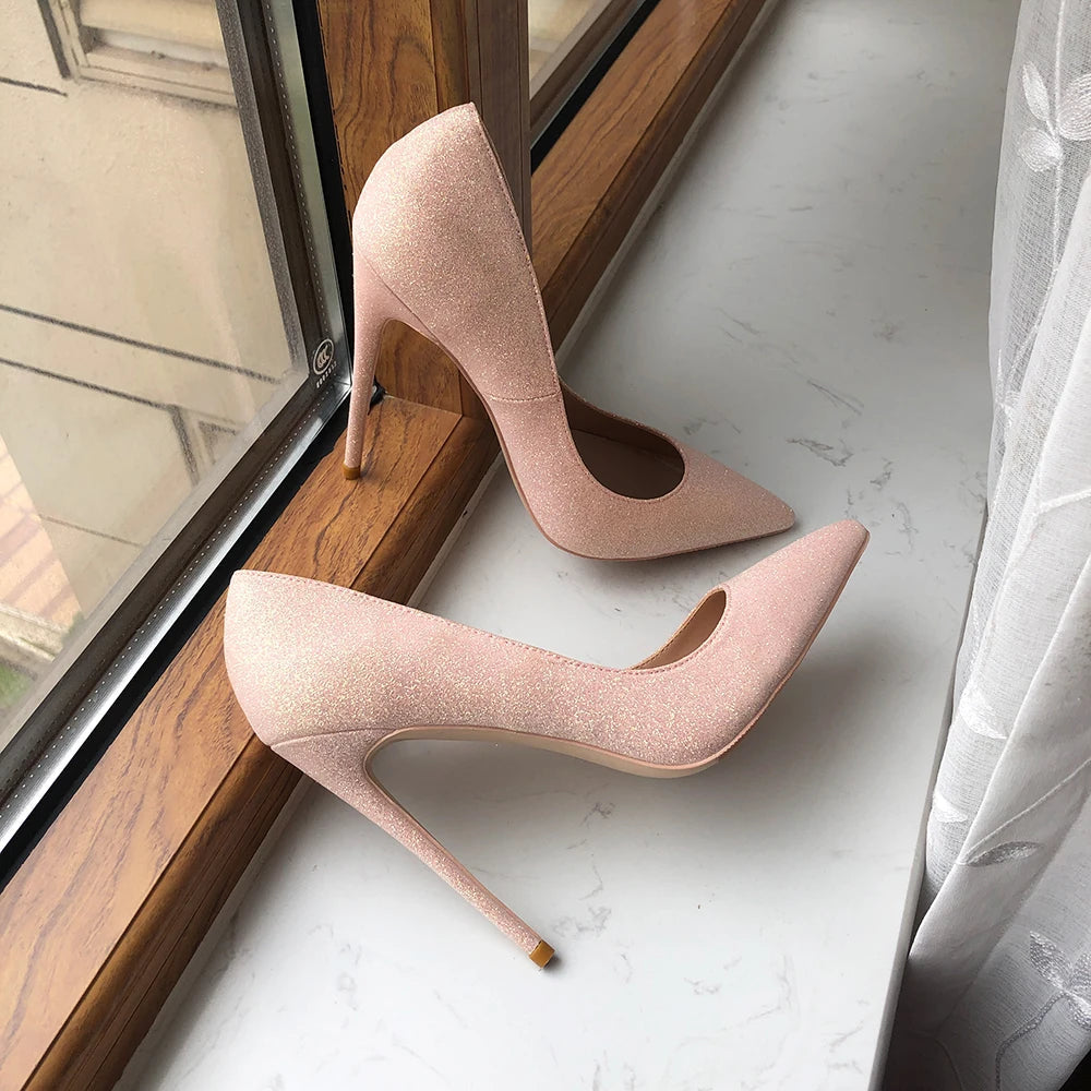 Sparkly Pointy Toe High Heel Wedding Bridal Shoes with Glitter Sequins for Women