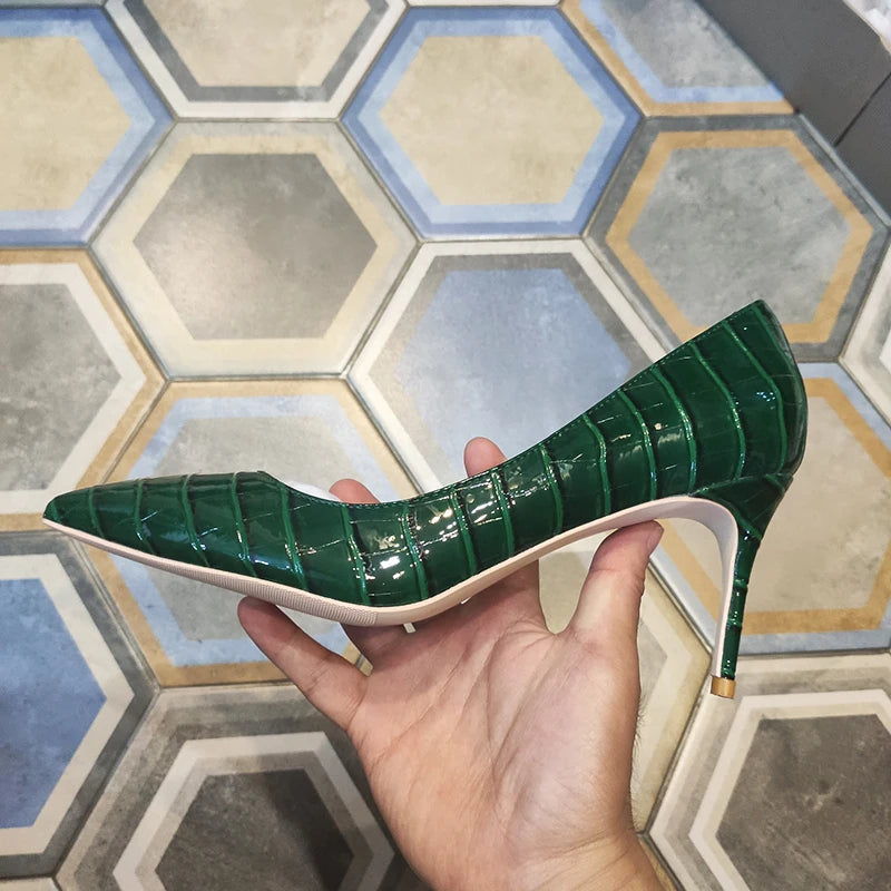 Crocodile Effect Women Pointy Toe High Heels