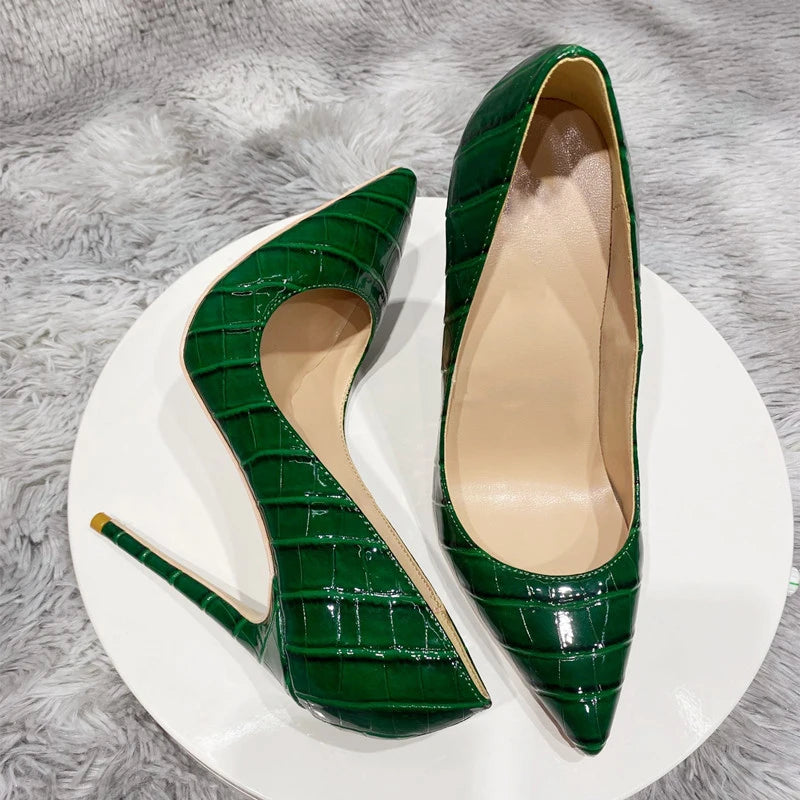 Crocodile Effect Women Pointy Toe High Heels