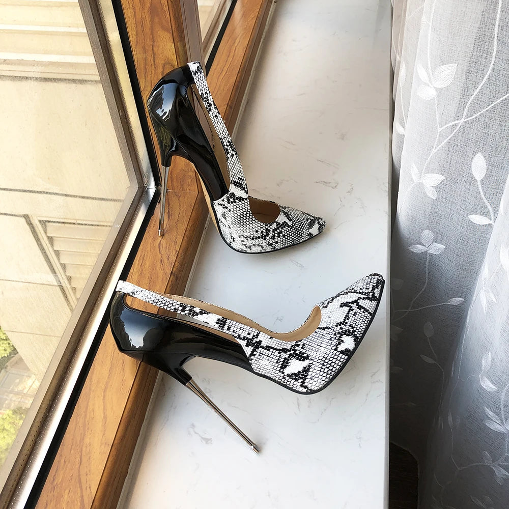 Snake Pattern Women Patchwork 16cm High Heels