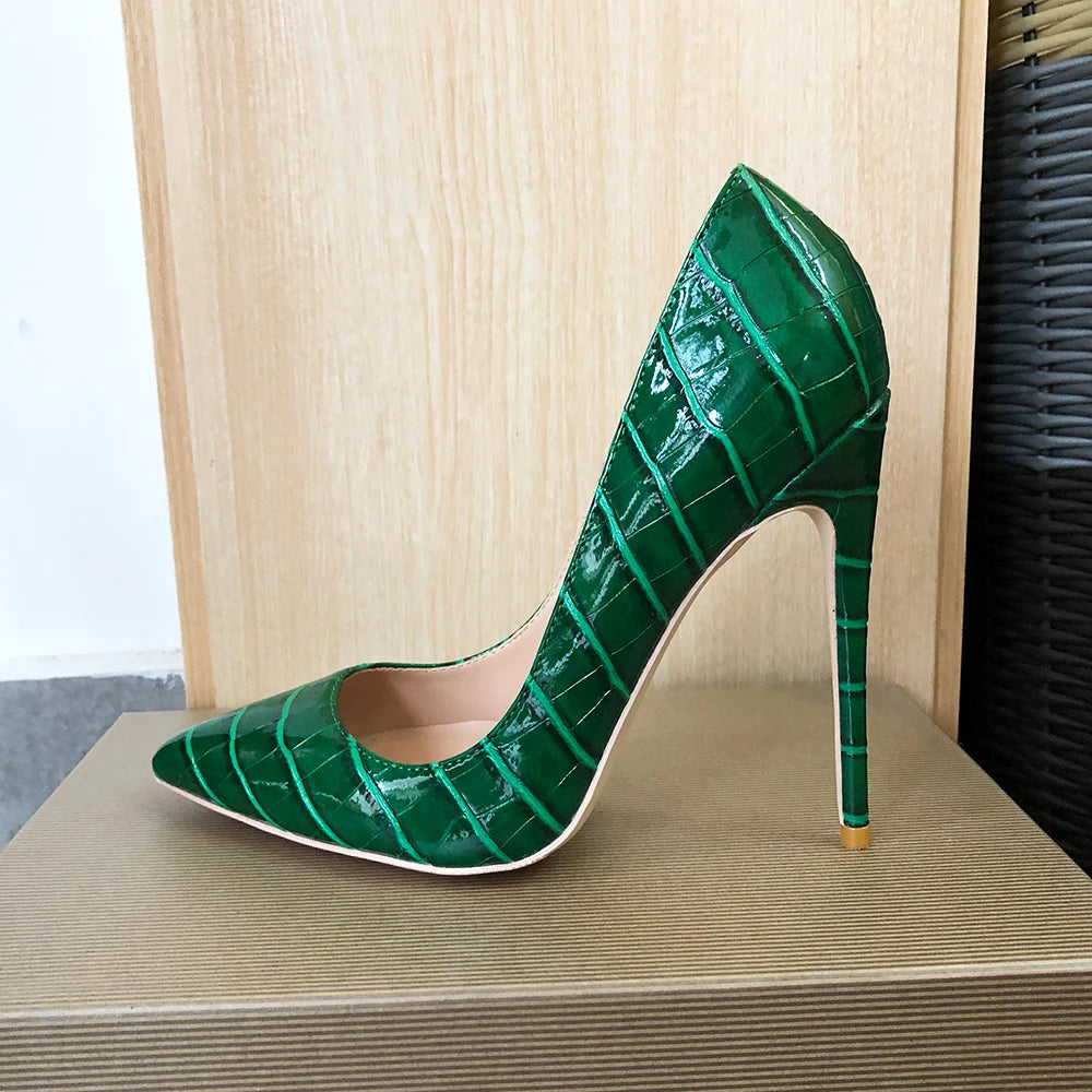 Crocodile Effect Women Pointy Toe High Heels