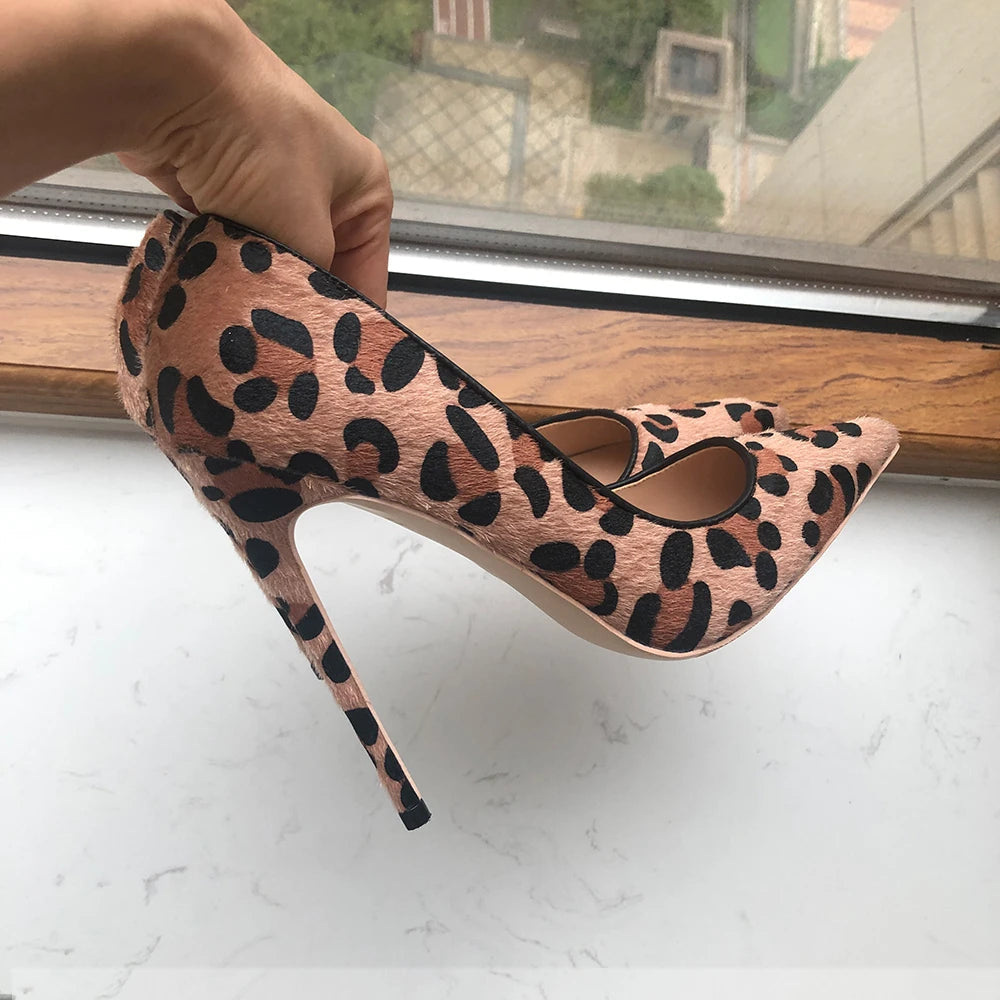 Leopard Haircalf Pointy Toe High Heel Party Shoes for Women