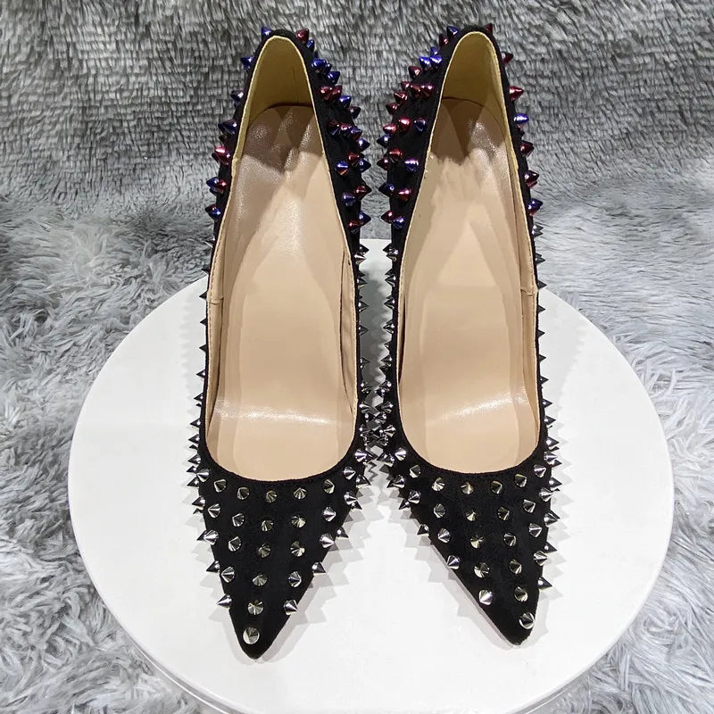 Black Flock Synthetic Suede Pointy Toe High Heel Shoes