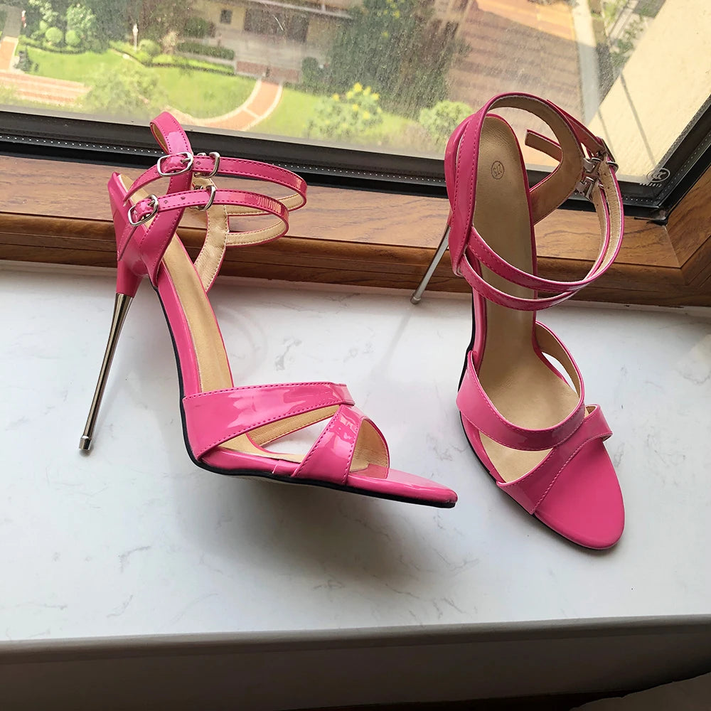 Summer Women Sexy 16cm Extremely High Heel Sandals with Dual Ankle Buckles
