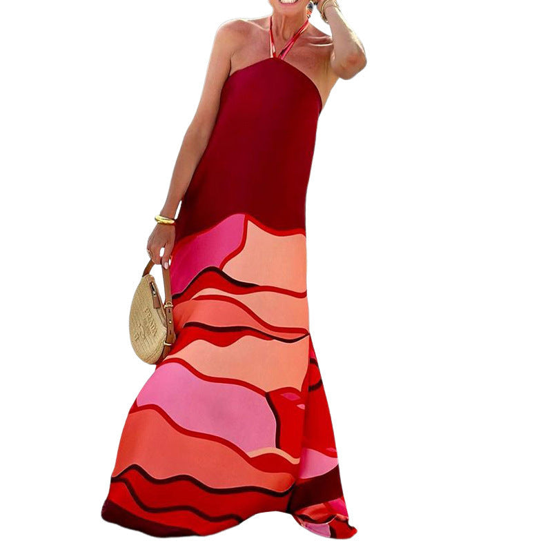 Bec || Fashion Sexy Print Halter Backless Mid-length Dress