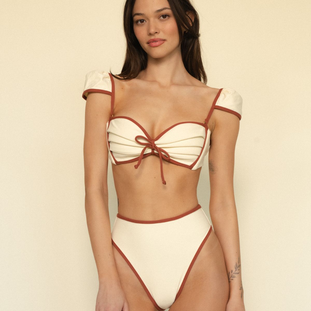 Oat Terracotta Binded Cabana Bows Bikini Top