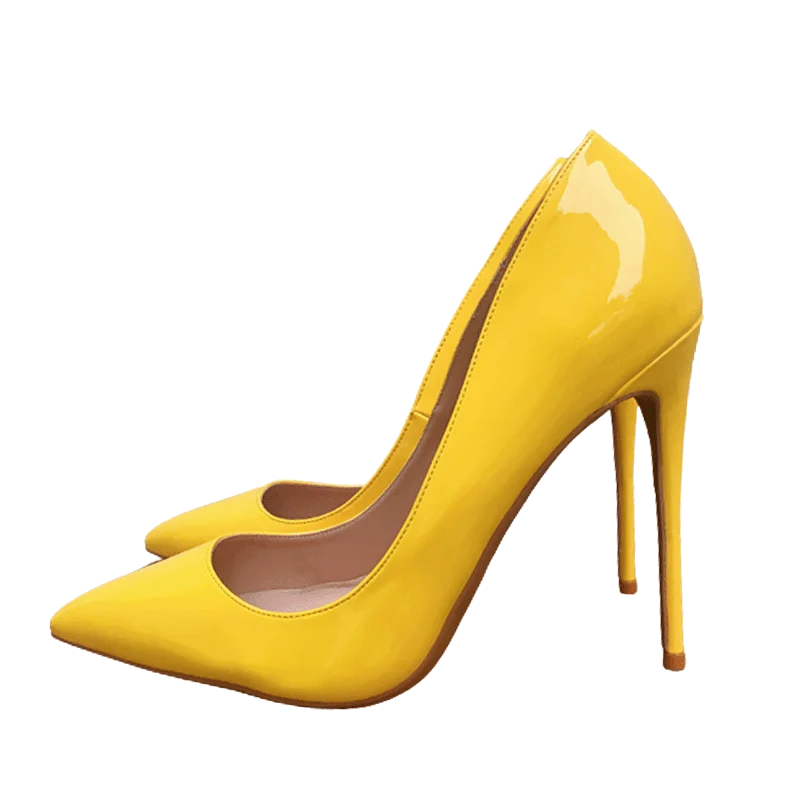 Yellow Women Patent Pointed Toe Pumps High Heels for Party Dress Fashion