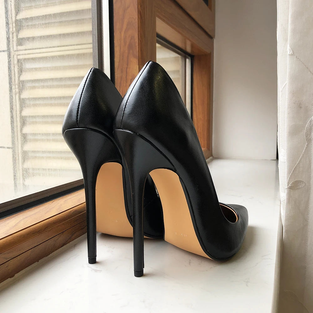 Unisex Black Matte Pointy Toe Stiletto Pumps Crossdress Slip On 15cm High Heel Shoes