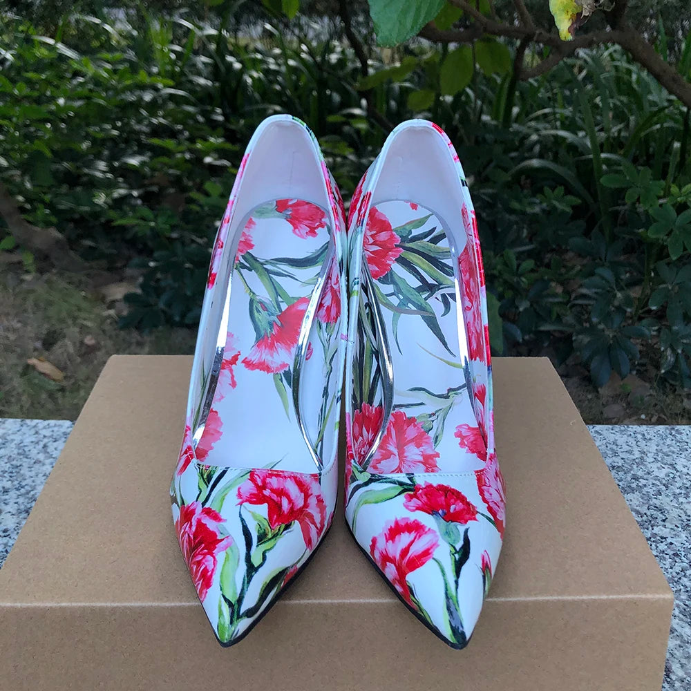 11cm Metal High Heel Women Floral Pointy Toe Stilettos Shoes for Summer