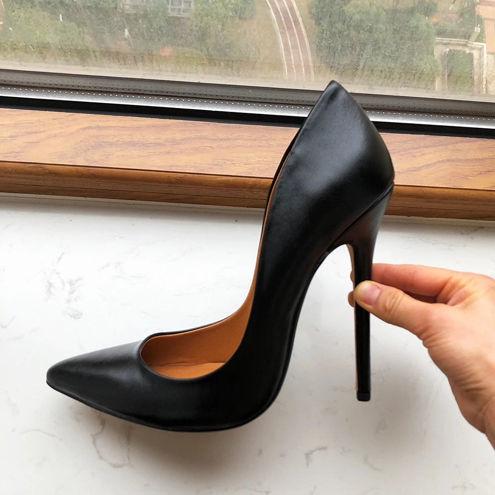 Unisex Black Matte Pointy Toe Stiletto Pumps Crossdress Slip On 15cm High Heel Shoes
