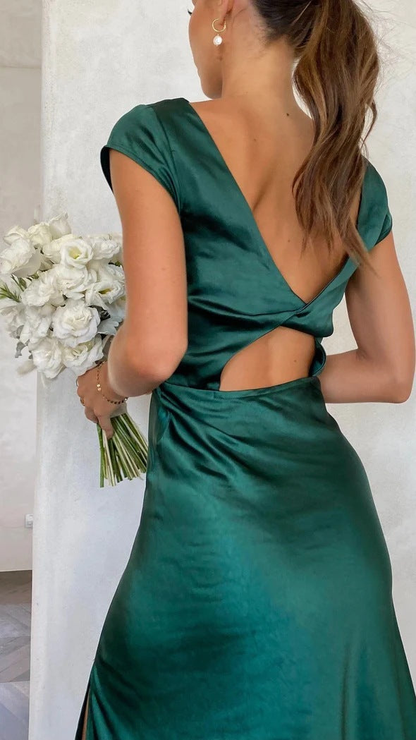 Back Twist Hollow Short Sleeve Dress