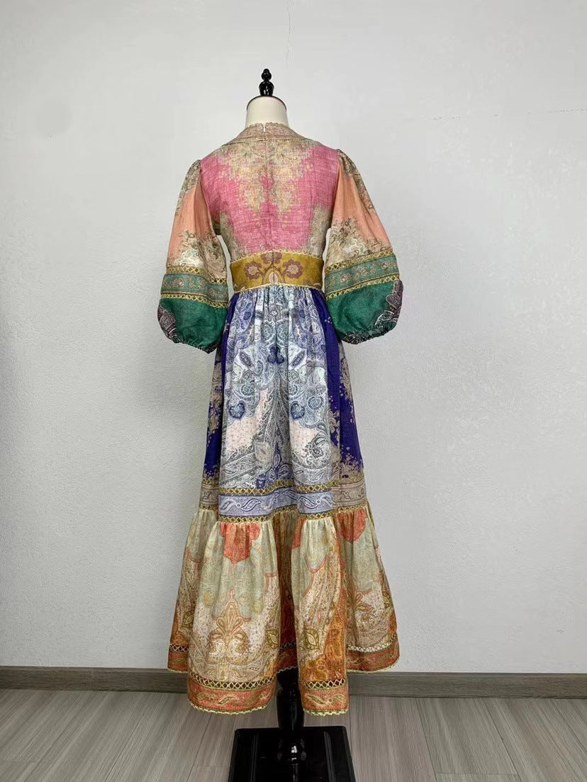 V Neck Patchwork Dress