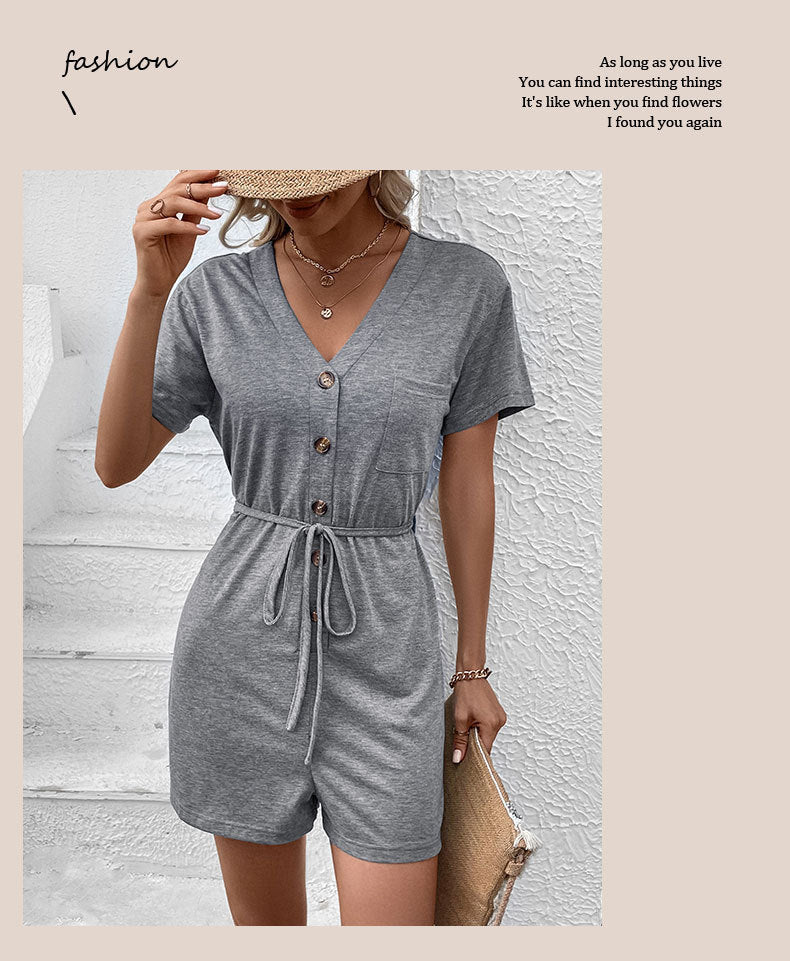Women's Solid Color Casual White Belt Jumpsuit